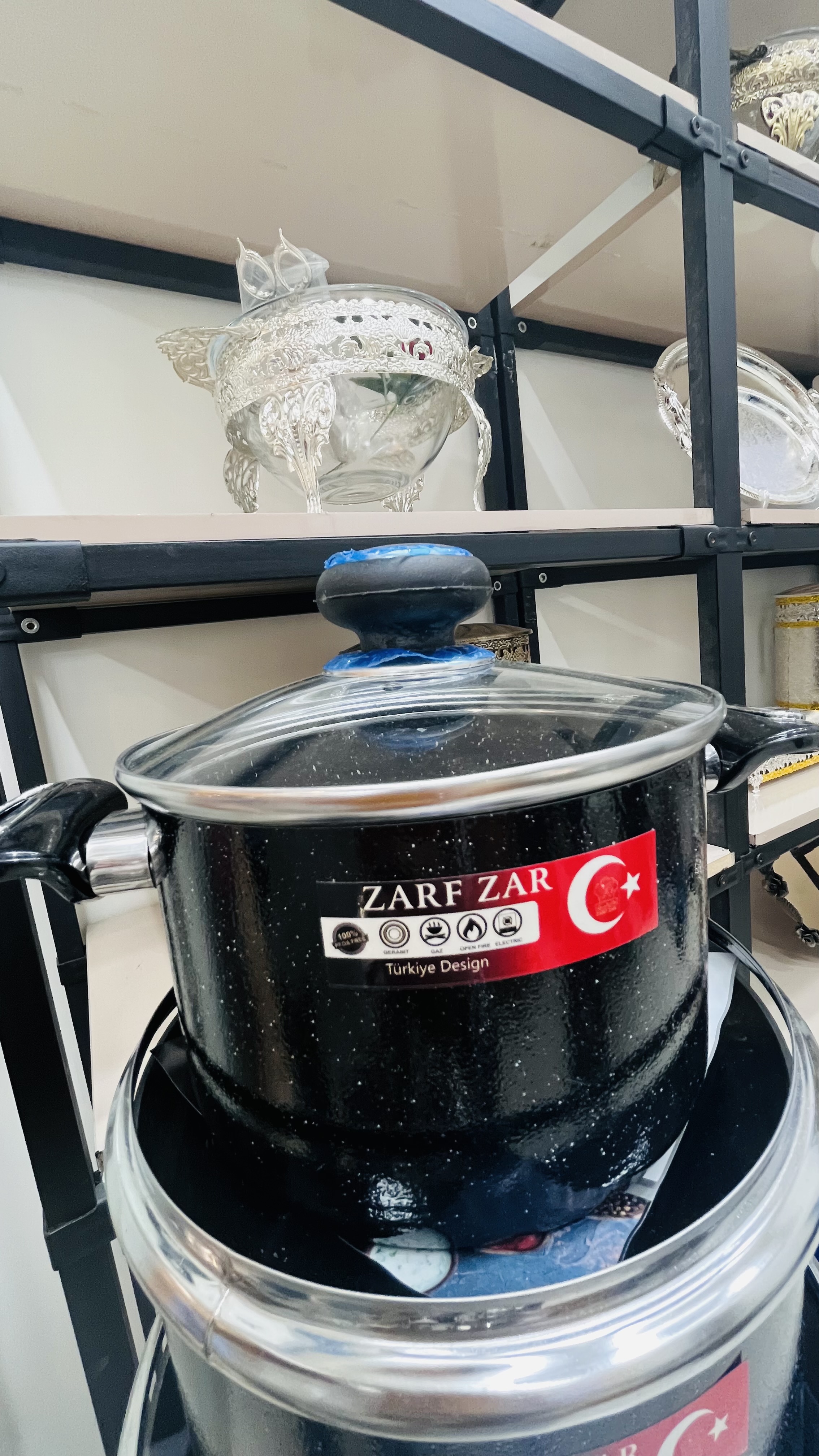 قابلمه ظرف زر تفلون درجه یک ایرانی درب شیشه ای نمره ۱۶